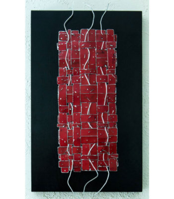 Zen Weave in Red, metal wall sculpture by artist Paula Gibbs