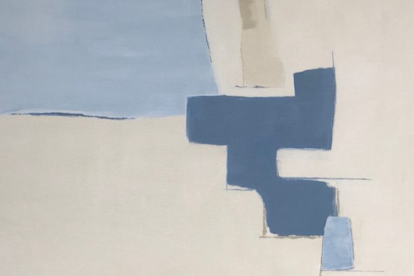 Minimalist abstract in blue by Paula Gibbs, closeup