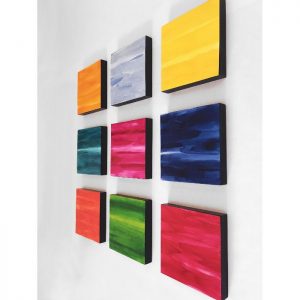 Monochromatic Landscape, multicolor, 9 piece installation, by Paula Gibbs