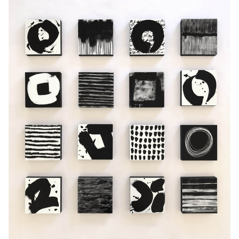 Wall of Color, Wood Panel Wall Sculpture, Black and White Art (16 piece ...