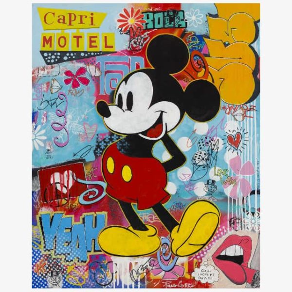 Pop art painting titled Mickey at Capri Motel, by Paula Gibbs.
