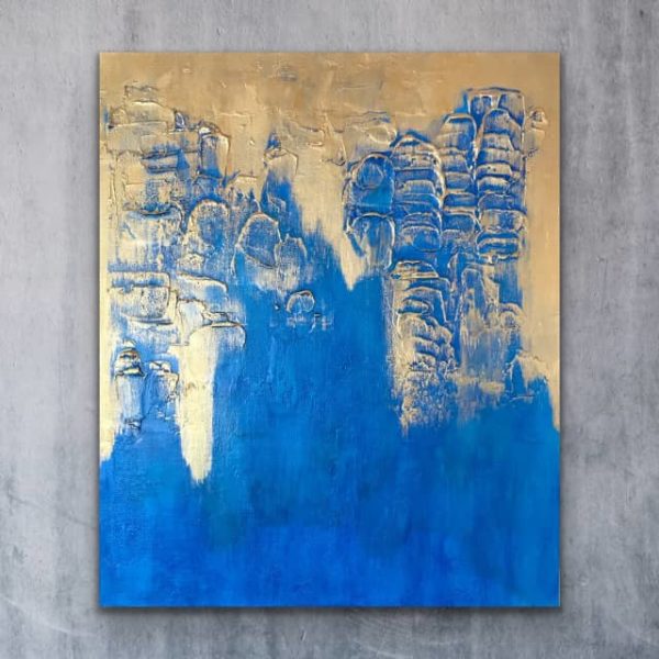 Textured Blue and Gold Abstract Painting